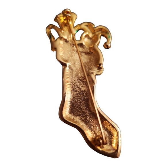 Vintage Christmas Stocking Brooch Red Enamel Goldtone - Picture 2 of 3